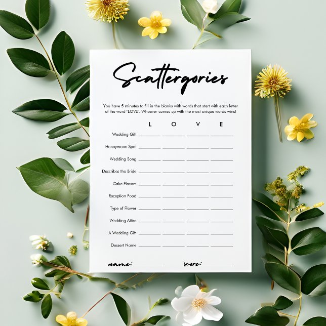 Carte de jeu Fête des mariées Scattergories Modern (Créateur téléchargé)
