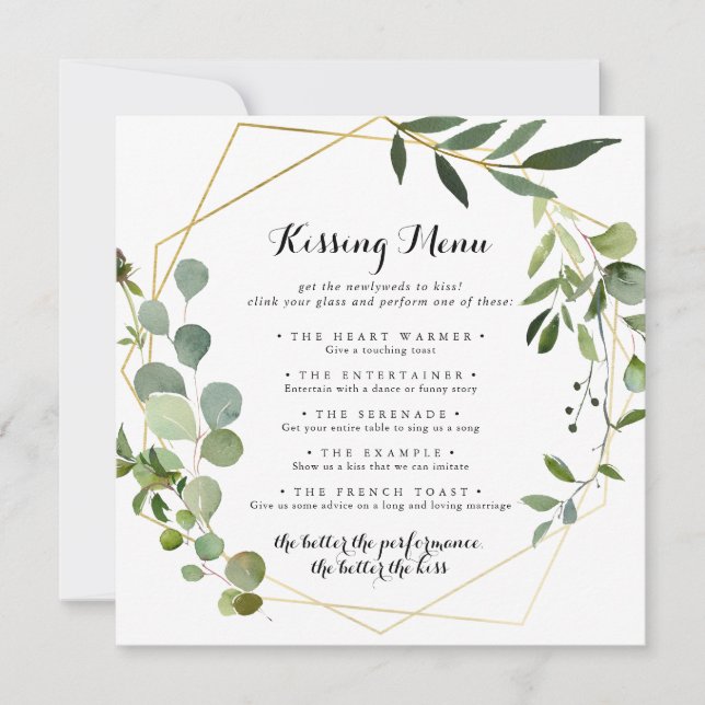 Carte de jeu Géométrique Mariage Gold Kissing Menu (Devant)