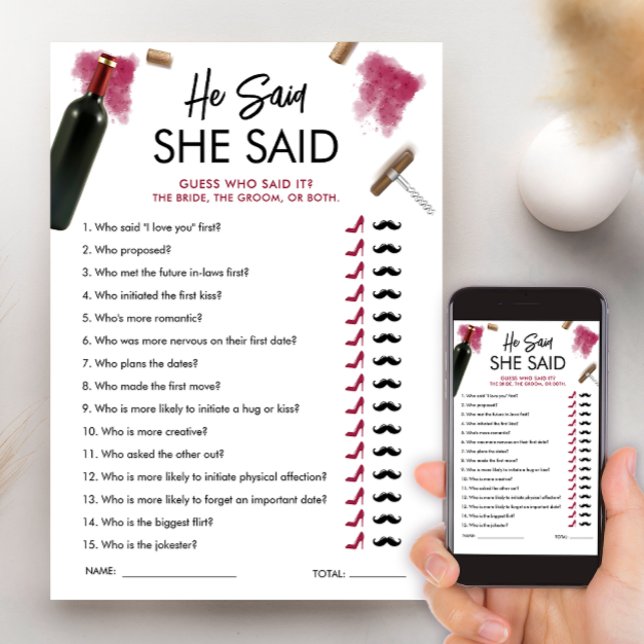 Carte de jeu "Il a dit, elle a dit" Vin Shower de  (Créateur téléchargé)