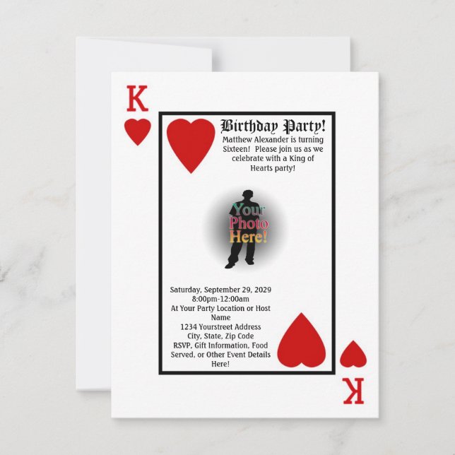 Carte de jeu King photo Anniversaire Fête Invitati (Devant)