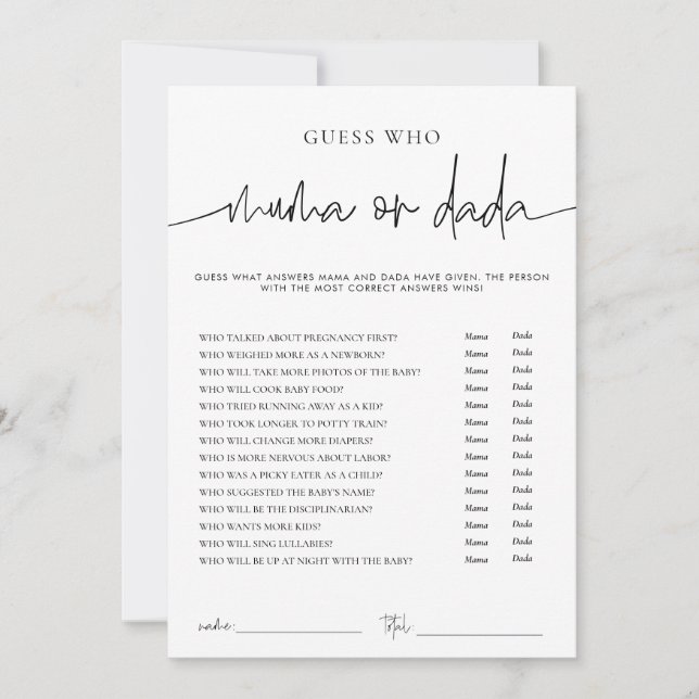 Carte de jeu pour Baby Shower EMERY Whimsi Maman o (Devant)