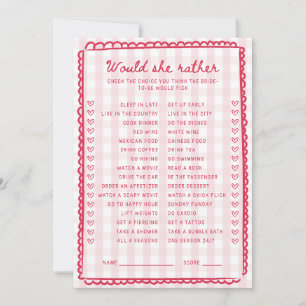Carte de jeu 'Préférerait-Elle' pour une Baby Show