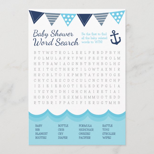 Carte de jeu Recherche de mot pour bébé marin (Devant)