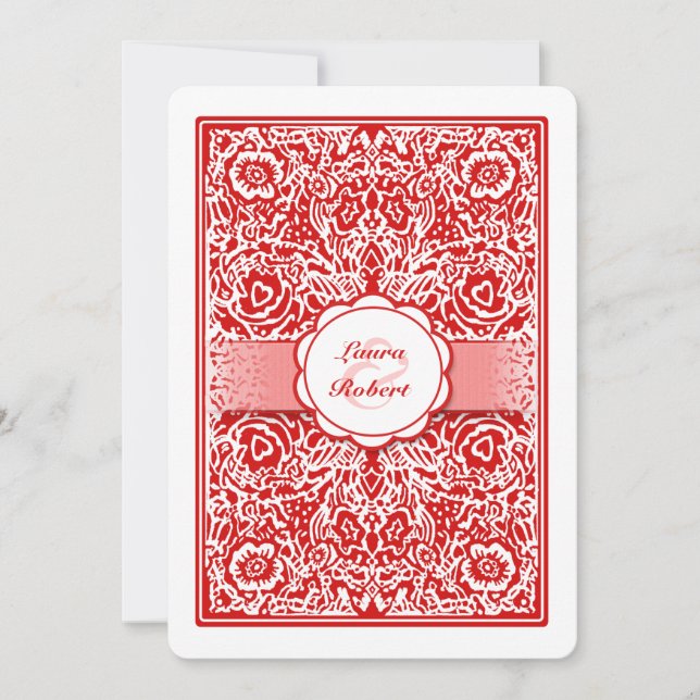 Carte de jeu rouge et blanc - Invitation au mariag (Devant)