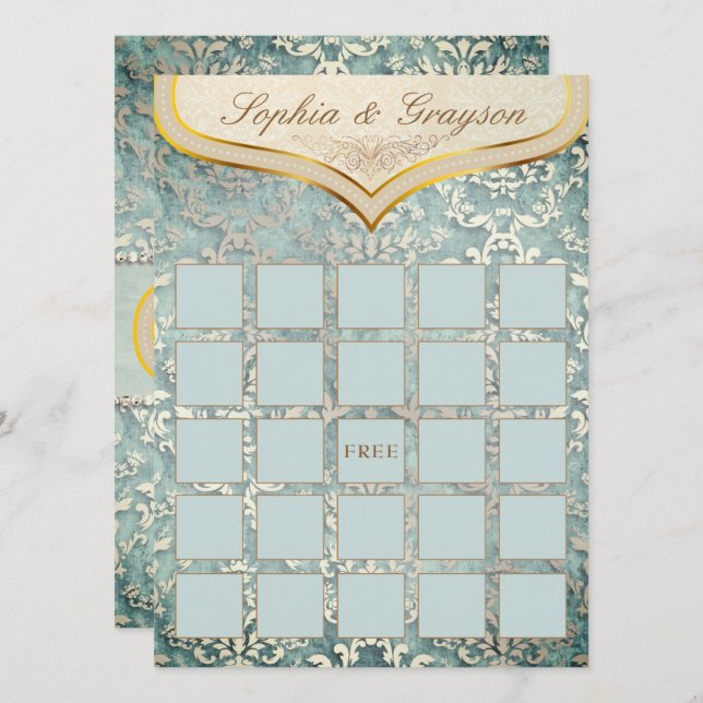 Carte de jeu Sage Green Glimmer Damask Fête des ma (Devant / Derrière)