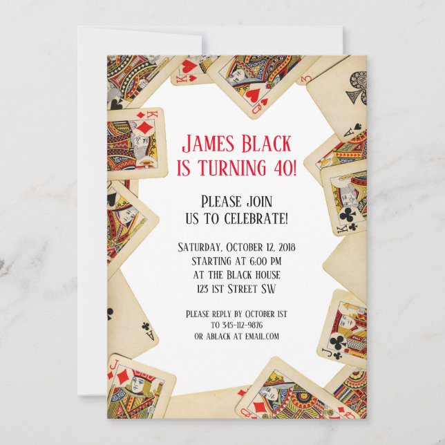 Carte de jeu vintage Invitation de fête d'annivers (Devant)