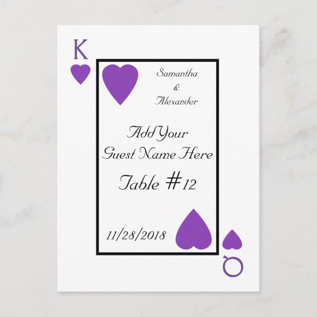Carte de jeu violet King/Queen Table Place Cartes (Devant)