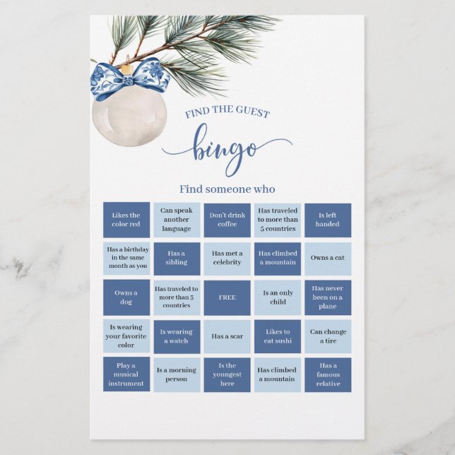Carte de jeux de bingo Bow hiver (Devant)