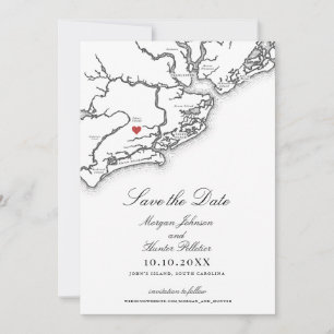 Carte de Johns Island SC Élégant Mariage Noir et B