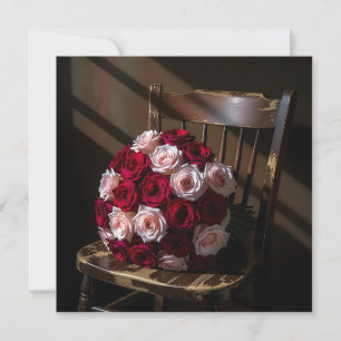 Carte De jolies roses sur une chaise rustique  