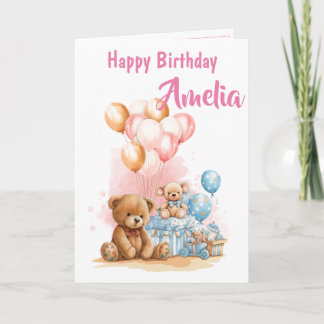 Carte de Jouets à l'Aquarelle pour Fille Joyeux An