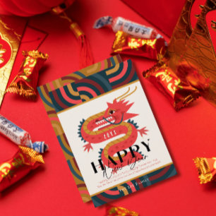 Carte de Jour de l'An chinois Turquoise Dragon 202