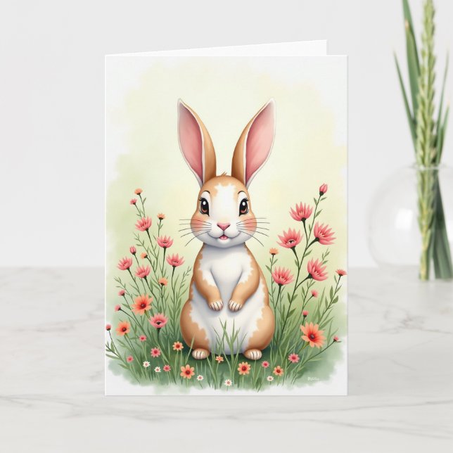 Carte de jour de printemps Lapin mignon (Devant)