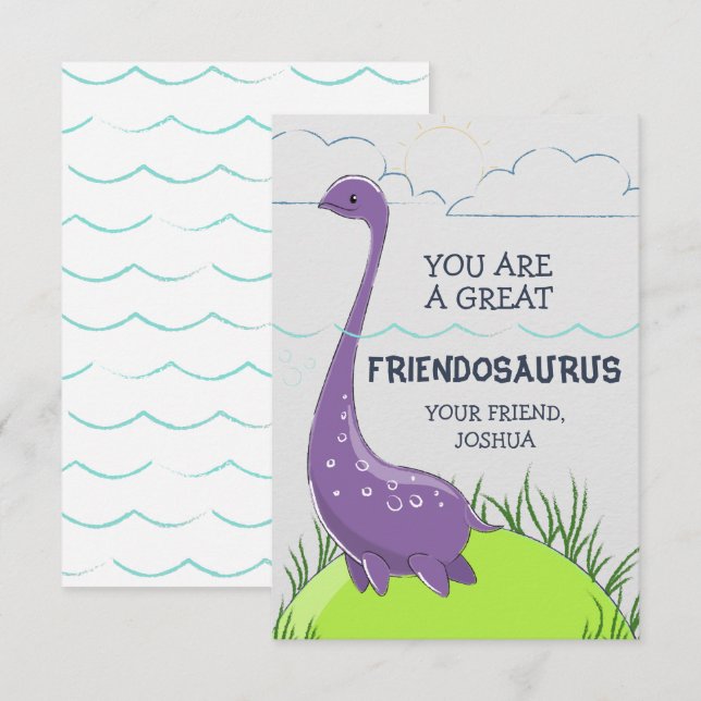 Carte de jour Dinosaur Valentines pour enfants (Devant / Derrière)