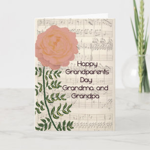 Carte de jour grand-parent avec Rose et feuille de