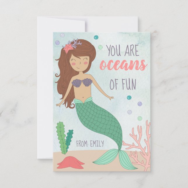 Carte de jour Mermaid Valentines pour enfants (Devant)