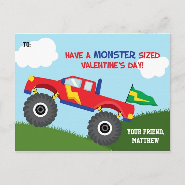 Carte de jour Monster Truck Valentines Enfants (po (Devant)