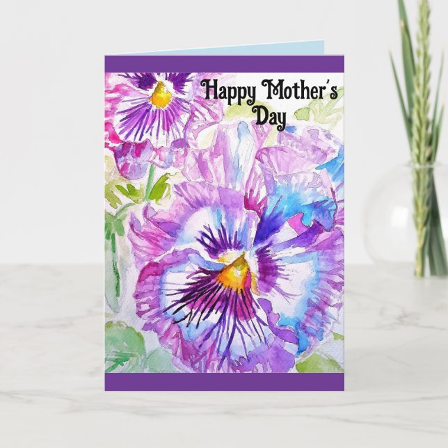 Carte de jour Pansy Watercolor Flower Floral Mothe (Devant)
