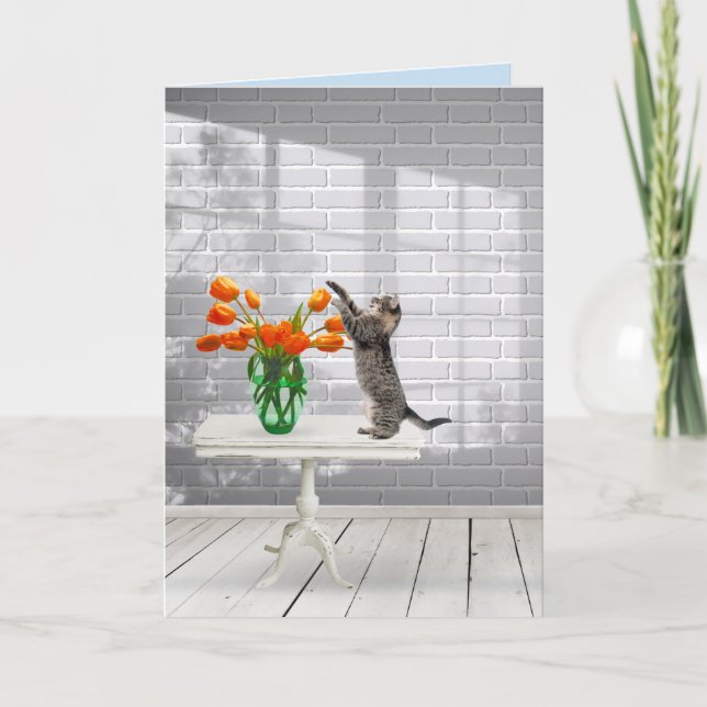 Carte de jour pour chats avec tulipes oranges (Devant)