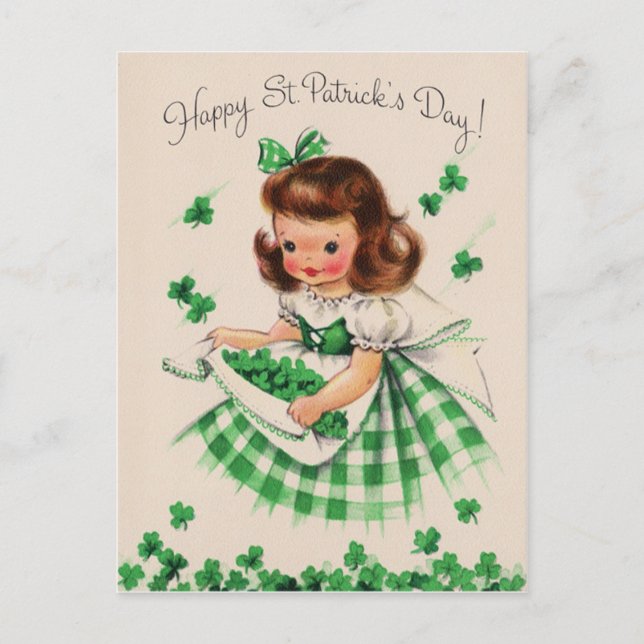 Carte de jour St Patrick pour fille vintage Shamro (Devant)