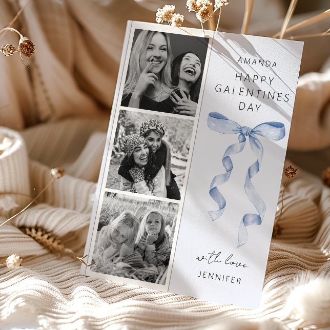 Carte de jour tendance Blue Bow 3 Photo Galentines (Créateur téléchargé)
