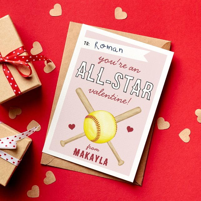 Carte de jour Valentines de la classe de softball  (Créateur téléchargé)