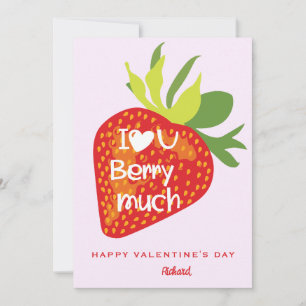 Carte de jour Valentines Pink Red Strawberry I Lov