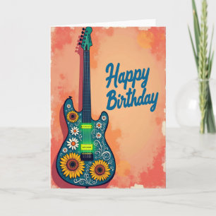 Carte de joyeux anniversaire à guitare florale