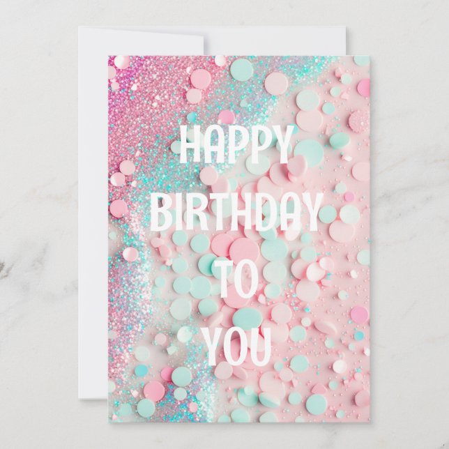 Carte de joyeux anniversaire avec confettis pastel (Devant)