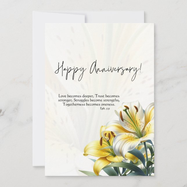 Carte de Joyeux Anniversaire JW Jaune & Lys Blancs (Devant)