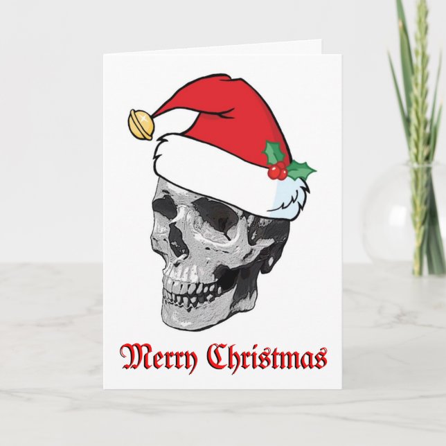 Carte de Joyeux Noël de crâne de Père Noël (Devant)