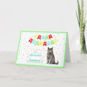 Carte De la bannière d'anniversaire du chat et de la car