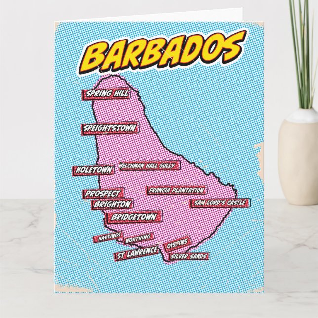 Carte de la Barbade illustrée dans le style Pop Ar (Devant)