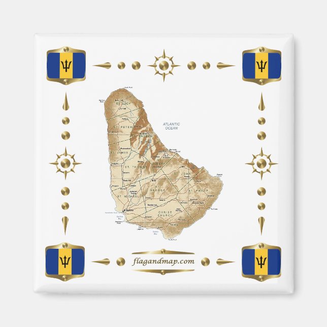 Carte de la Barbade + Magnet des drapeaux (Devant)