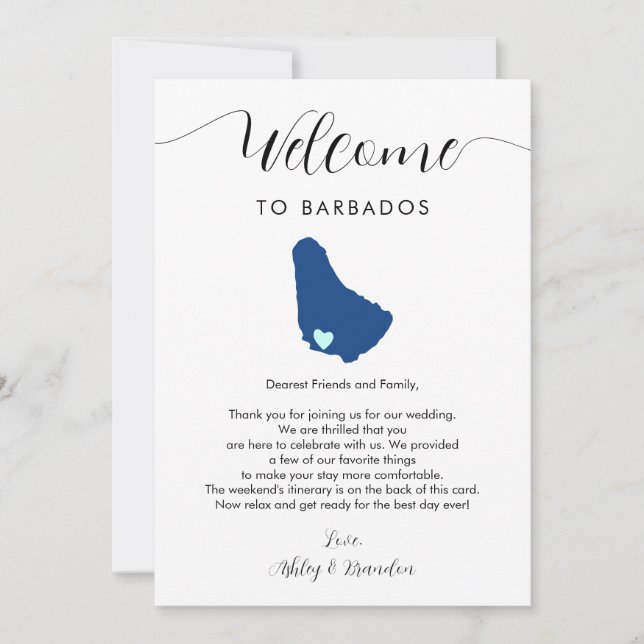Carte de la Barbade Mariage Bienvenue Lettre Itiné (Devant)