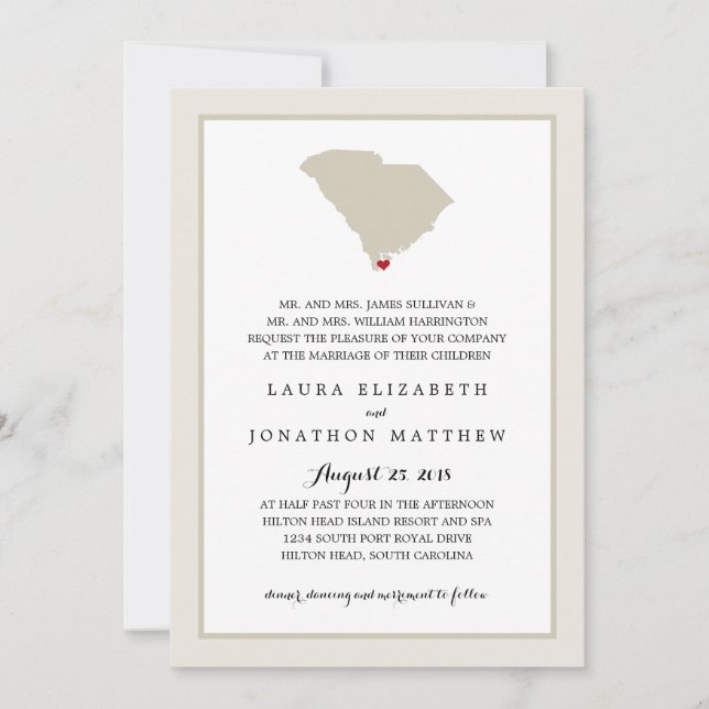 Carte de la Caroline du Sud avec coeur | MARIAGE (Devant)