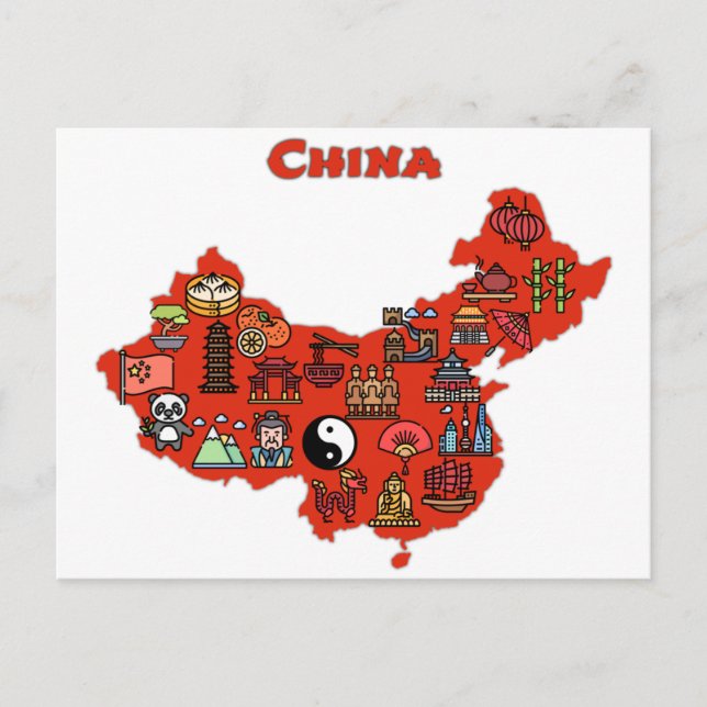 carte de la Chine avec les icônes des destinations (Devant)