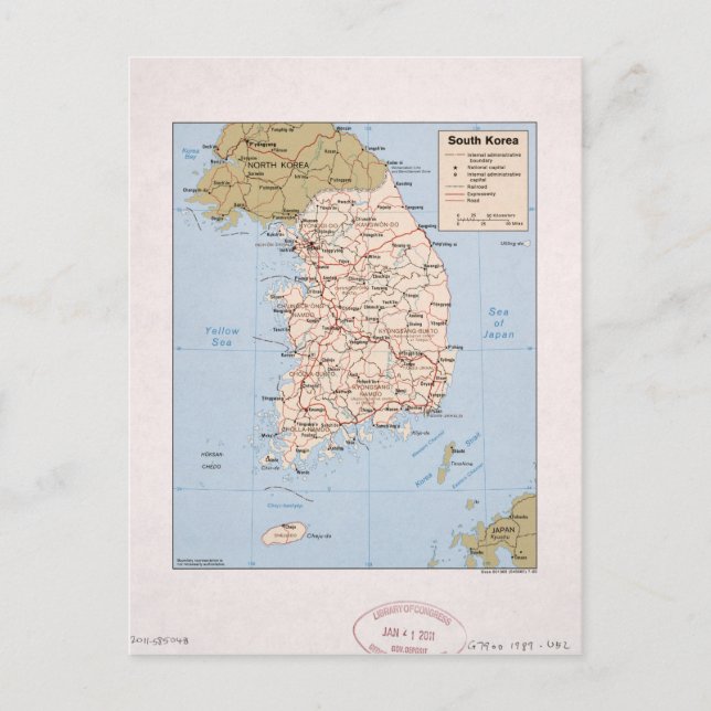 Carte de la Corée du Sud (1989) (Devant)