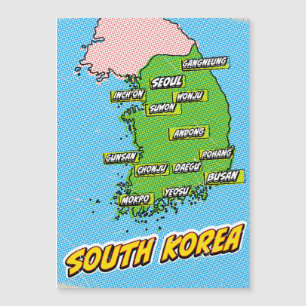 Carte de la Corée du Sud illustrée par Pop Art