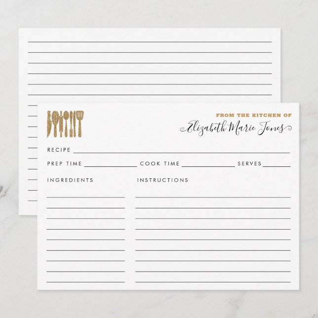 Carte De la cuisine d'or Ustensiles Script Recette (Devant / Derrière)