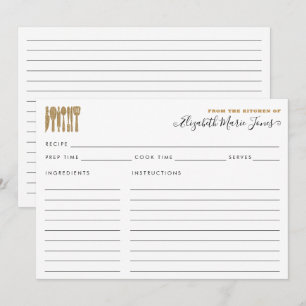 Carte De la cuisine d'or Ustensiles Script Recette