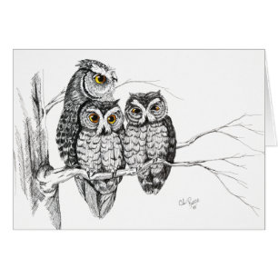 Carte de la famille 2 de hibou de cri strident en