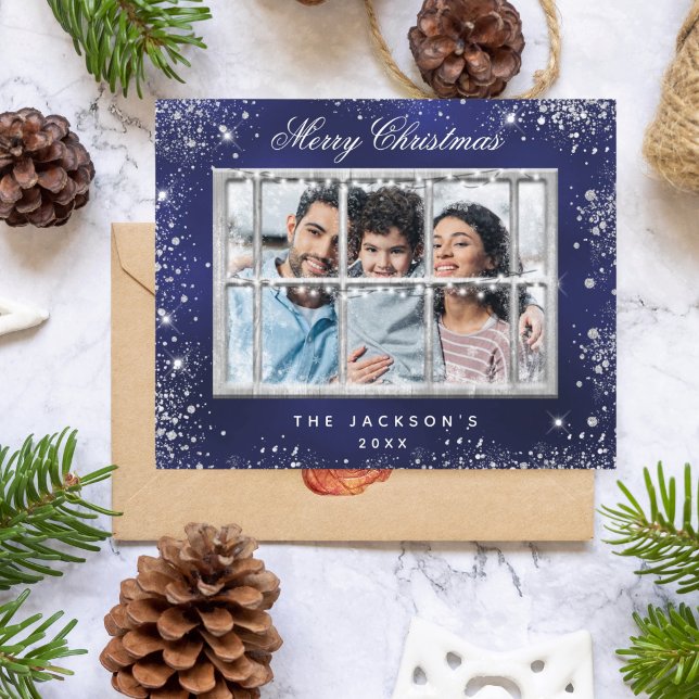 Carte de la fenêtre photo en bleu de Noël (Créateur téléchargé)