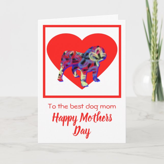 Carte de la fête des mères de Bulldog Red Heart (Devant)
