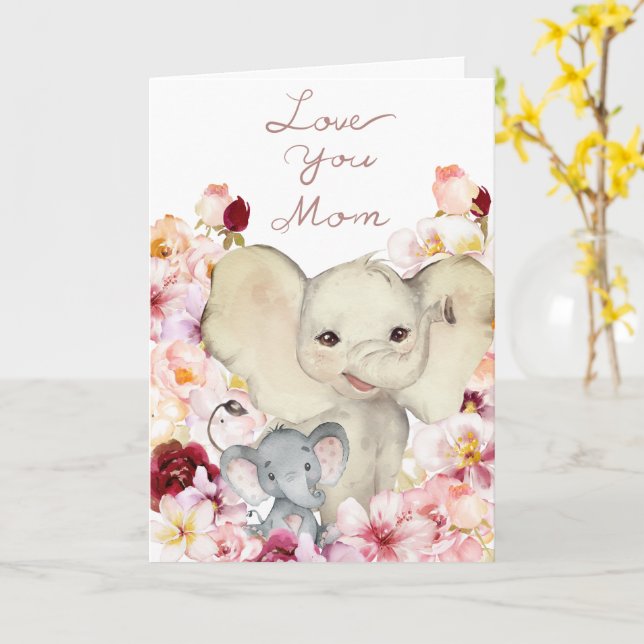 Carte de la fête des mères de maman et de bébé élé (Fleur jaune)