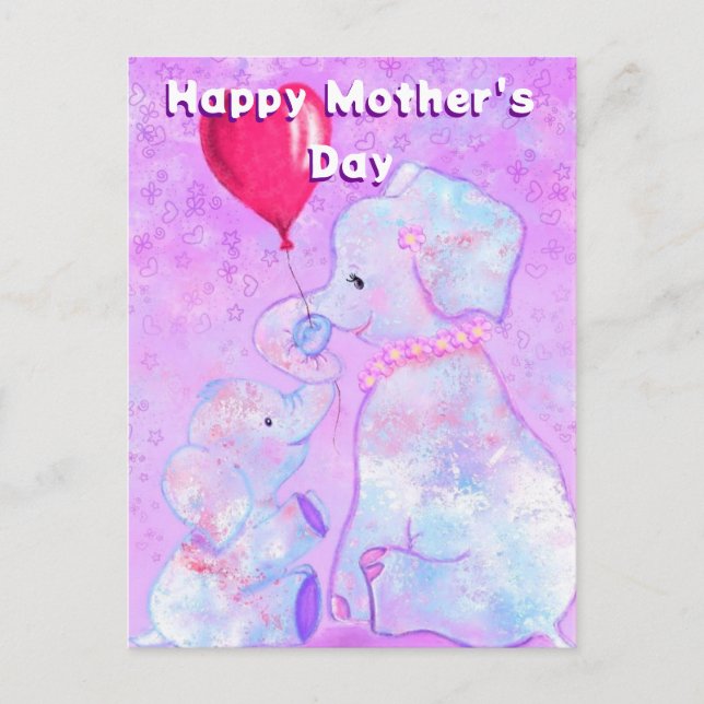 Carte de la fête des mères des petits éléphants (Devant)