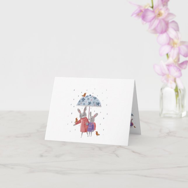 Carte de la fête des mères Lapin mère fille et ois (Orchidée)