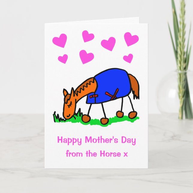 Carte de la fête des mères mignonne avec un cheval (Devant)