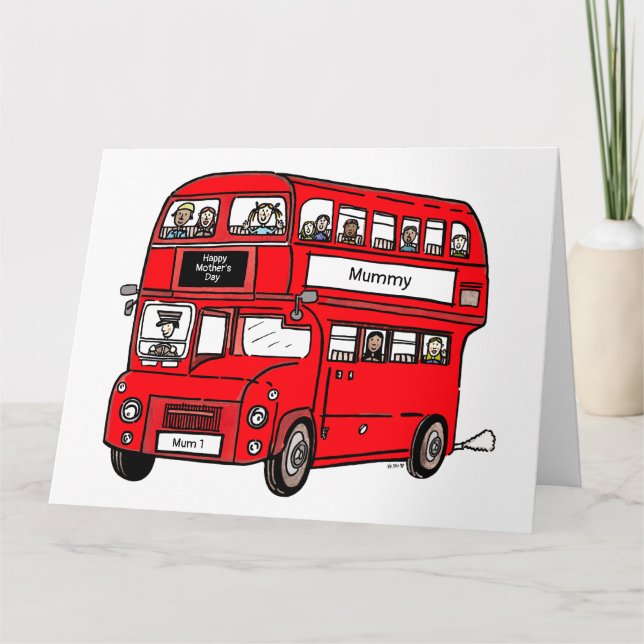 Carte de la fête des mères pour un bus rouge à imp (Devant)