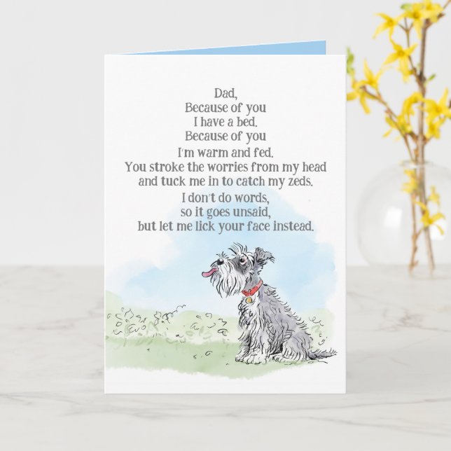 Carte de la fête des pères de la part du chien (Fleur jaune)